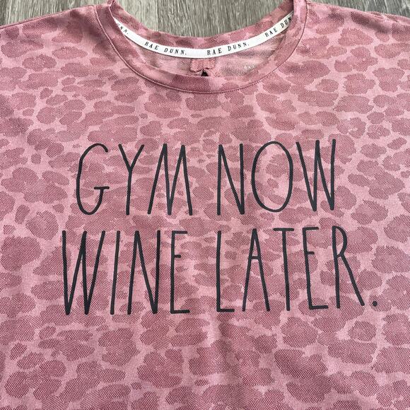 Rae Dunn ‘Gym Now Wine Later’ Leopard Print Top in Pink - Size: Large - Picture 5 of 6